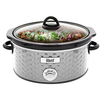 Aparat pentru gatit lent iHunt Bro Slow Cooker PRO, 4.25 l, 220 W, Inox, Temporizator, Mentinere la cald, Oprire automata (Argintiu)