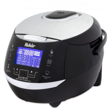 Multicooker Fakir Guvech, 20 de programe incl. Abur si Sous-vide, 1000W, 5 L, Timer 24 h, Afisaj LCD si control Touch, Negru Multicooker Fakir Guvech, 20 de programe incl. Abur si Sous-vide, 1000W, 5 L, Timer 24 h, Afisaj LCD si control Touch, Negru