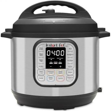 Multicooker Instant Pot Duo 6 V5.7L 1000W 7 funcții Vas interior bombat din inox 10 sisteme de siguranță Grătar multifuncțional Cablu 0.90cm 5.40kg Argintiu
