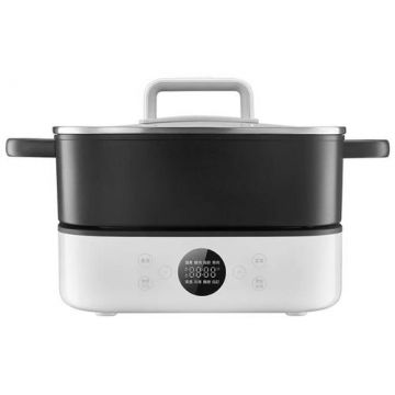 Multicooker Xiaomi Hot Pot Cooker, 6l, 2000 W, 6 niveluri smart de caldura, Temporizator, Material antiaderent, Capac din sticla securizata (Alb/Negru)
