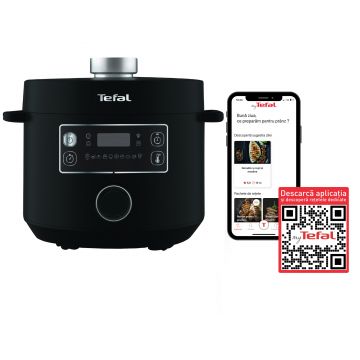 Oala sub presiune electrica Tefal Turbo Cuisine CY754830, 1090 W, 4.8 L, 10 programe,  Bol de gatit Tefal Spherical Bowl, Negru